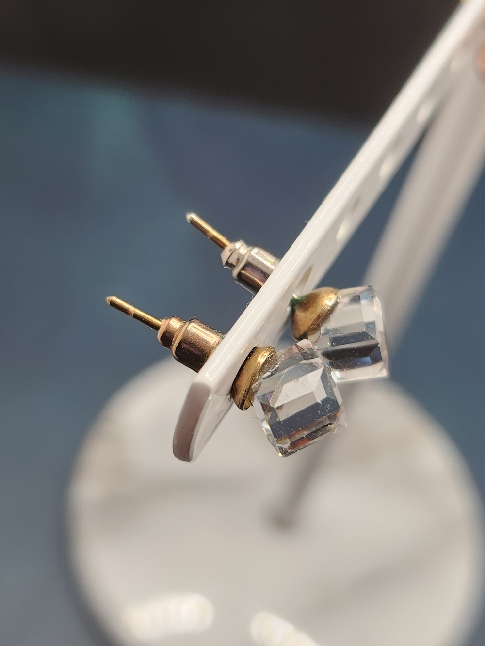 Crystal Cube Stud Earrings in Clear and Gold